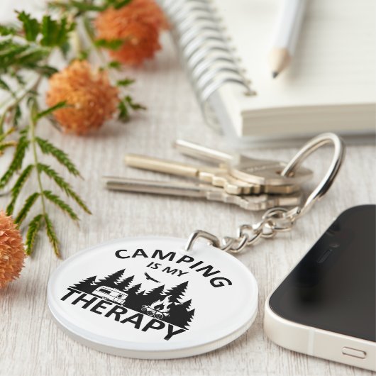 Camping is mijn therapie grappige camper slogan sleutelhanger (Voorkant Rechts)