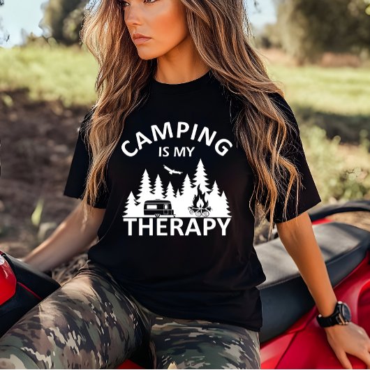 Camping is mijn therapie grappige camper slogan t-shirt
