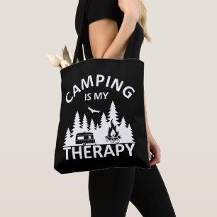 Camping is mijn therapie grappige camper slogan tote bag