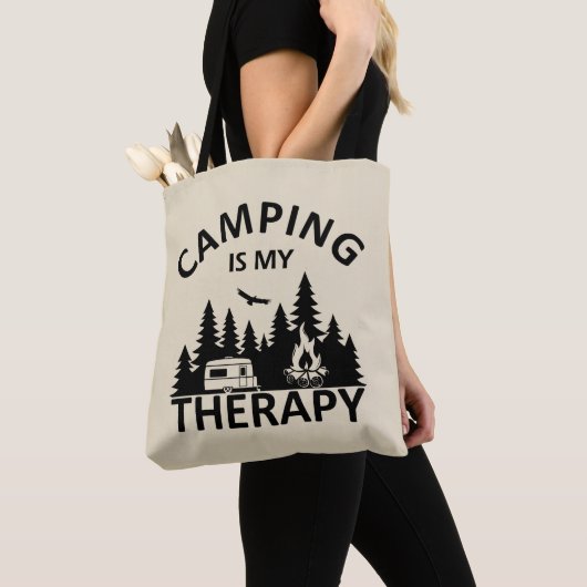 Camping is mijn therapie grappige camper slogan tote bag (Dichtbij)