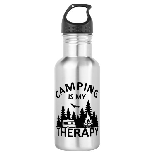 Camping is mijn therapie grappige camper slogan waterfles  (Voorkant)