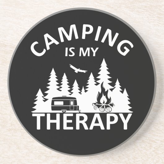 Camping is mijn therapie grappige camper slogan zandsteen onderzetter (Voorkant)