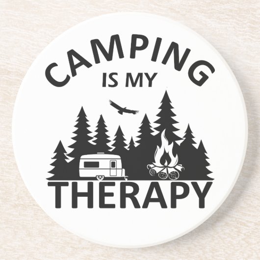 Camping is mijn therapie grappige camper slogan zandsteen onderzetter (Voorkant)