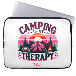 Camping is mijn therapie laptop sleeve