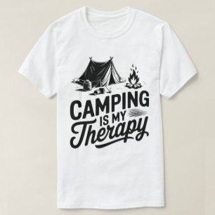 Camping is mijn therapie tent kampvuur grafisch t-shirt