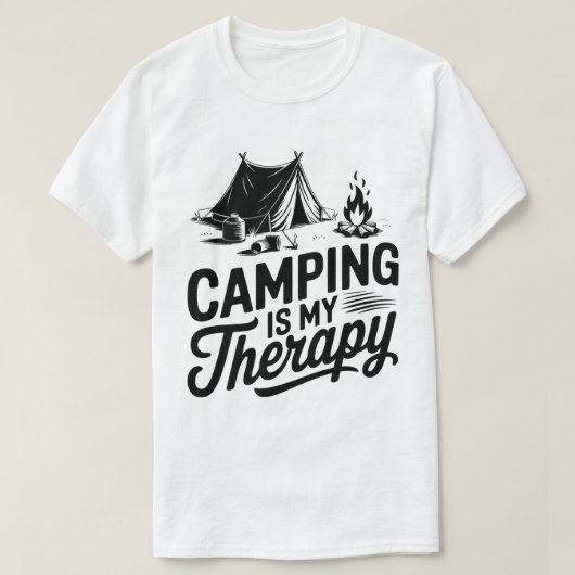 Camping is mijn therapie tent kampvuur grafisch t-shirt (Design voorkant)