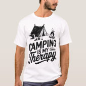 Camping is mijn therapie tent kampvuur grafisch t-shirt (Voorkant)