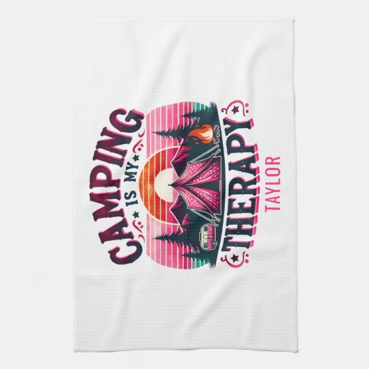 Camping is mijn therapie theedoek (Verticaal)