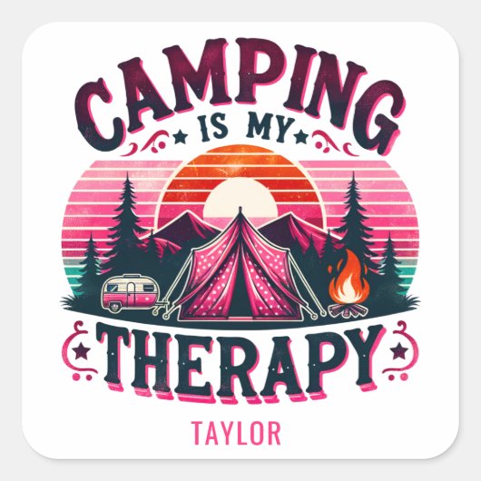 Camping is mijn therapie vierkante sticker (Voorkant)