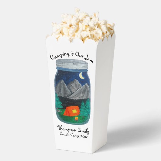 Camping is Our Jam Tent and Mountains in Jar Bedankdoosjes (Popped)