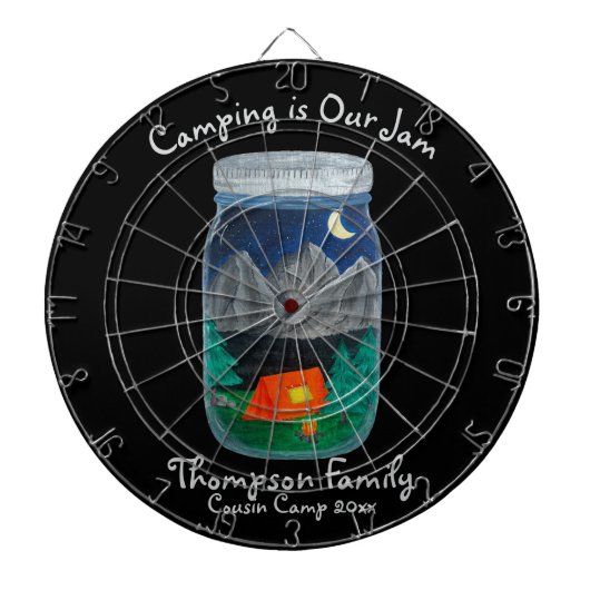 Camping is Our Jam Tent and Mountains in Jar Dartbord (Voorkant)