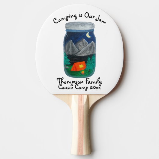 Camping is Our Jam Tent and Mountains in Jar Tafeltennisbatje (Voorkant)