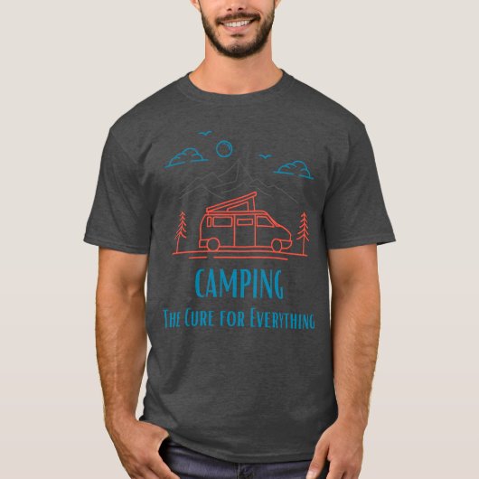 Camping is the cure for everything retro t-shirt (Voorkant)
