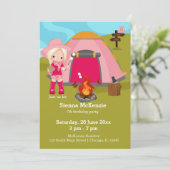 Camping jarig meisje kaart (Staand voorkant)