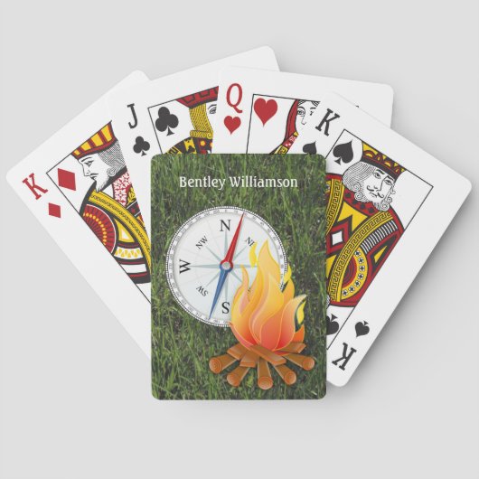 Camping kampvuur en kompas Personaliseer Pokerkaarten (Achterkant)
