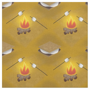 Camping kampvuur en Smores Patroon Stof