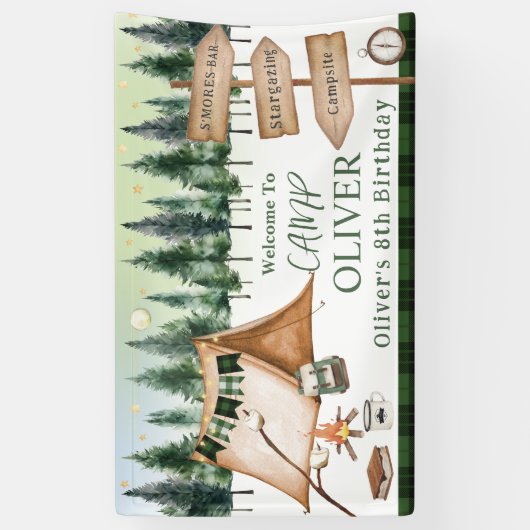 Camping Kampvuur S'mores Buiten Verjaardag Spandoek (Verticaal)