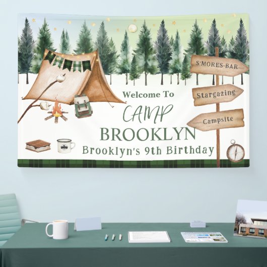 Camping Kampvuur S'mores Buiten Verjaardag Spandoek (Beurs)