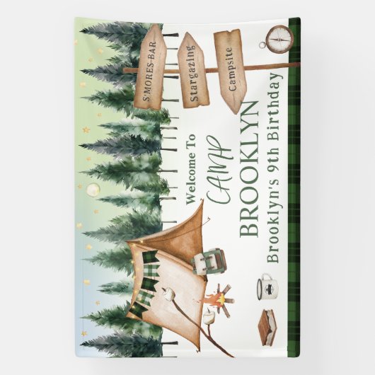 Camping Kampvuur S'mores Buiten Verjaardag Spandoek (Verticaal)