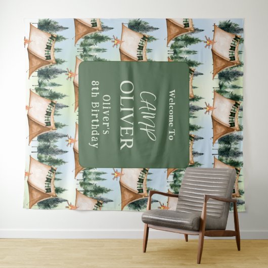 Camping Kampvuur S'mores Buiten Verjaardag Wandkleed (In Situ (horizontaal))