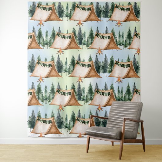 Camping Kampvuur S'mores Buiten Verjaardag  Wandkleed (In situ)