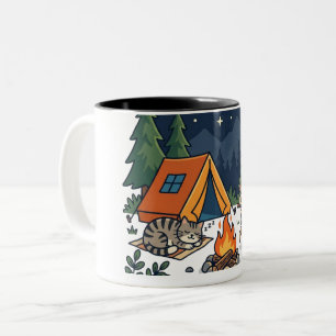 Camping Kat & Hond Cadeau Mooie Kampvuur Nachtelij Tweekleurige Koffiemok