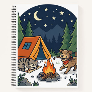 Camping Kat & Hond Mooie Kampvuur Nachtelijke Lu Notitieboek
