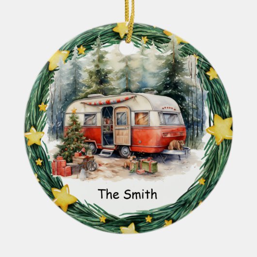 Camping Kerst Van voor Camper Keramisch Ornament (Voorkant)