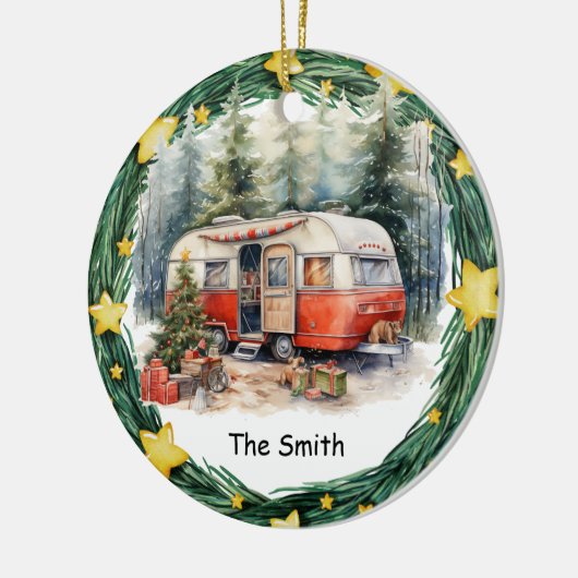 Camping Kerst Van voor Camper Keramisch Ornament (Links)