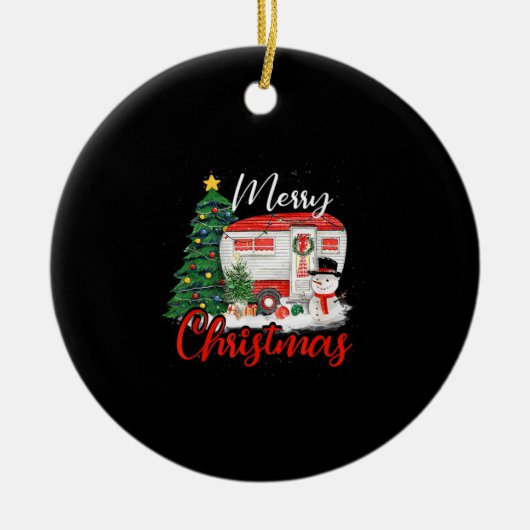 Camping Kerstbomen Shirt Licht Gift Camping L Keramisch Ornament (Voorkant)