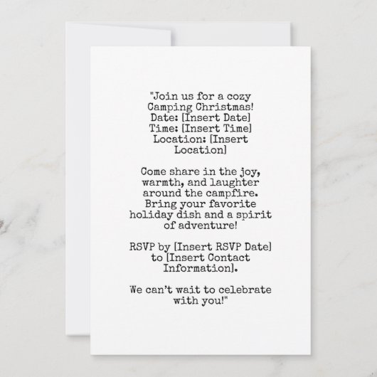 Camping Kerstfeest Kaart (Achterkant)