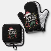 Camping Kerstman's favoriete Camper Gift Ovenwant & Pannenlap Set (Voorkant / Achterkant)