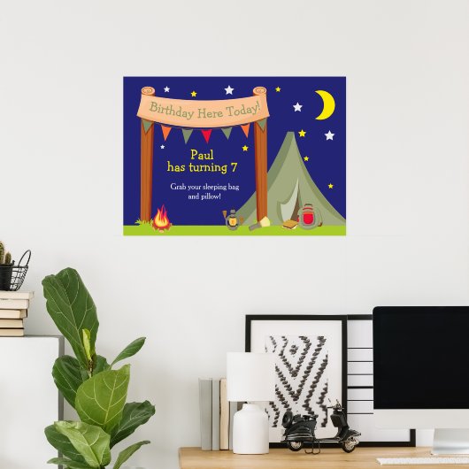 Camping Khaki Green Birthday Poster (Thuiskantoor)
