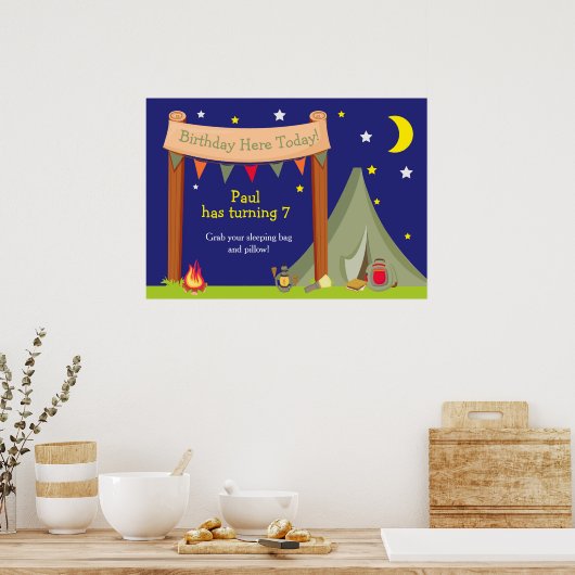 Camping Khaki Green Birthday Poster (Keuken)