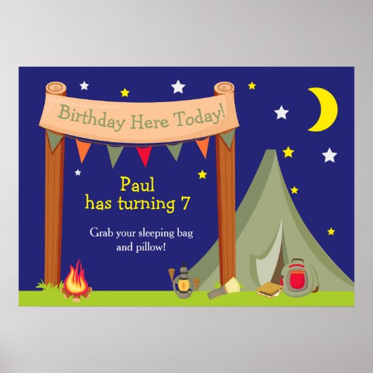 Camping Khaki Green Birthday Poster (Voorkant)