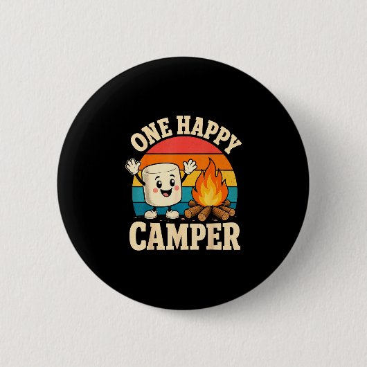 Camping kinderen schattig marshmallow kampvuur ronde button 5,7 cm (Voorkant)