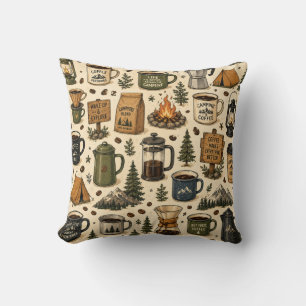 Camping Koffie Vintage Naadloos Patroon Kussen