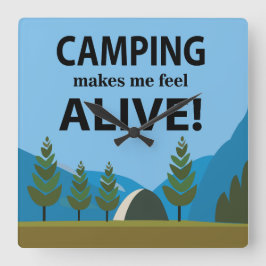 Camping laat me levendig kamperen vierkante klok
