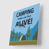 Camping laat me levendig kamperen vierkante klok (Hoek)