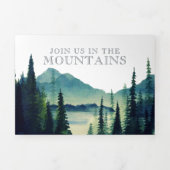 Camping Lakeside Mountain | Illustratief huwelijk Drieluik Uitnodiging (Cover)