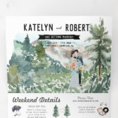 Camping Lakeside Mountain | Illustratief huwelijk Drieluik Uitnodiging (Binnenzijde eerst)