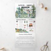 Camping Lakeside Mountain | Illustratief huwelijk Drieluik Uitnodiging (Binnen)