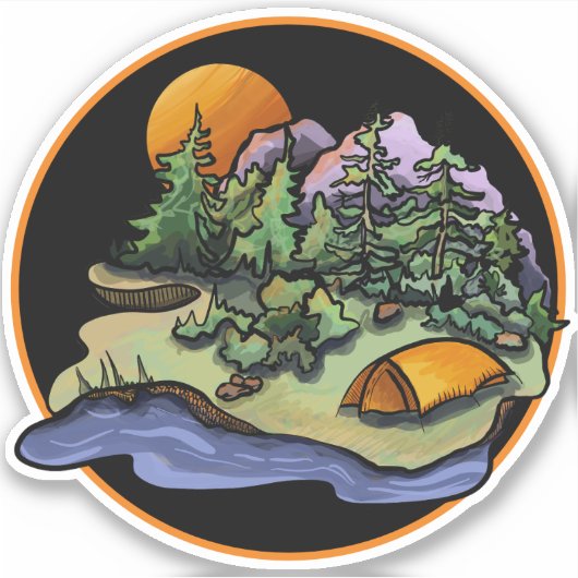 Camping Landschap Sticker (Voorkant)