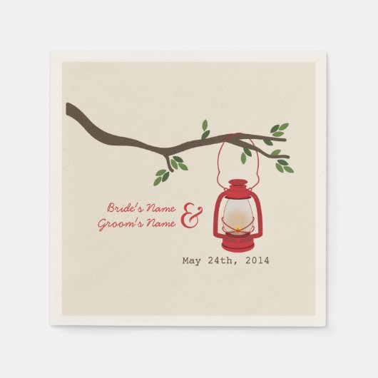 Camping Lantaarn + Tree Wedding Servetten (Voorkant)