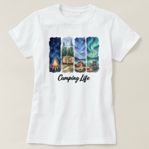 Camping Leven Waterverf Avontuur met Tent bomen T-shirt