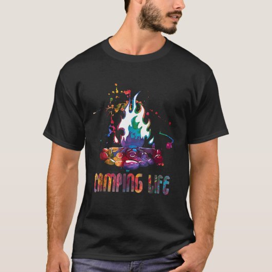 Camping Life Rainbow Poly Waterverf Bright Splatt T-shirt (Voorkant)