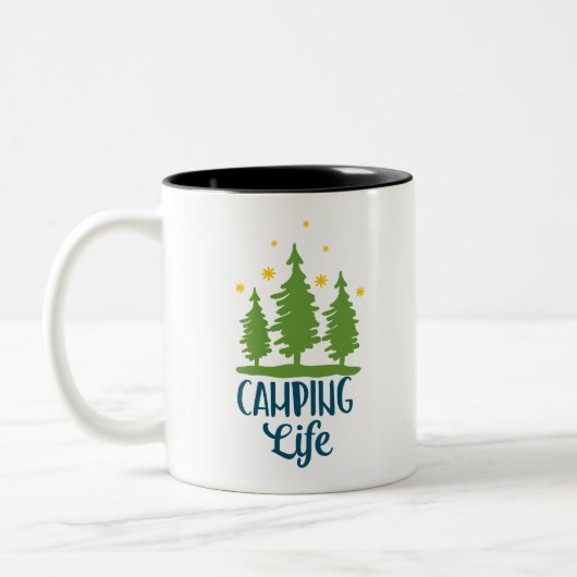 Camping Life Typografie Tweekleurige Koffiemok (Links)