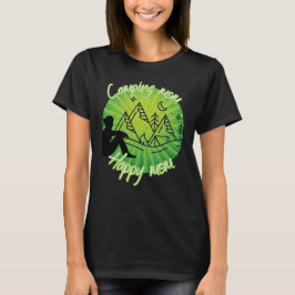 Camping mam - blij mam, groene cirkel t-shirt voor