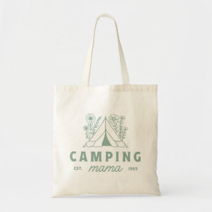 Camping mama zomerkamp moeder bloemmotief tote bag