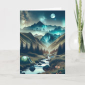 Camping met bergen en tenten | Birthday Kaart (Voorkant)